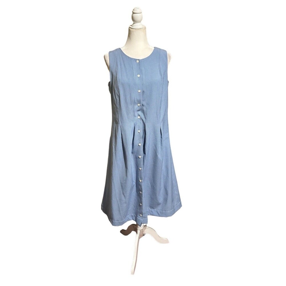 Vintage Dress Womens Size 12 Bentley Blue Check Sleeveless Tank Button Up Picnic